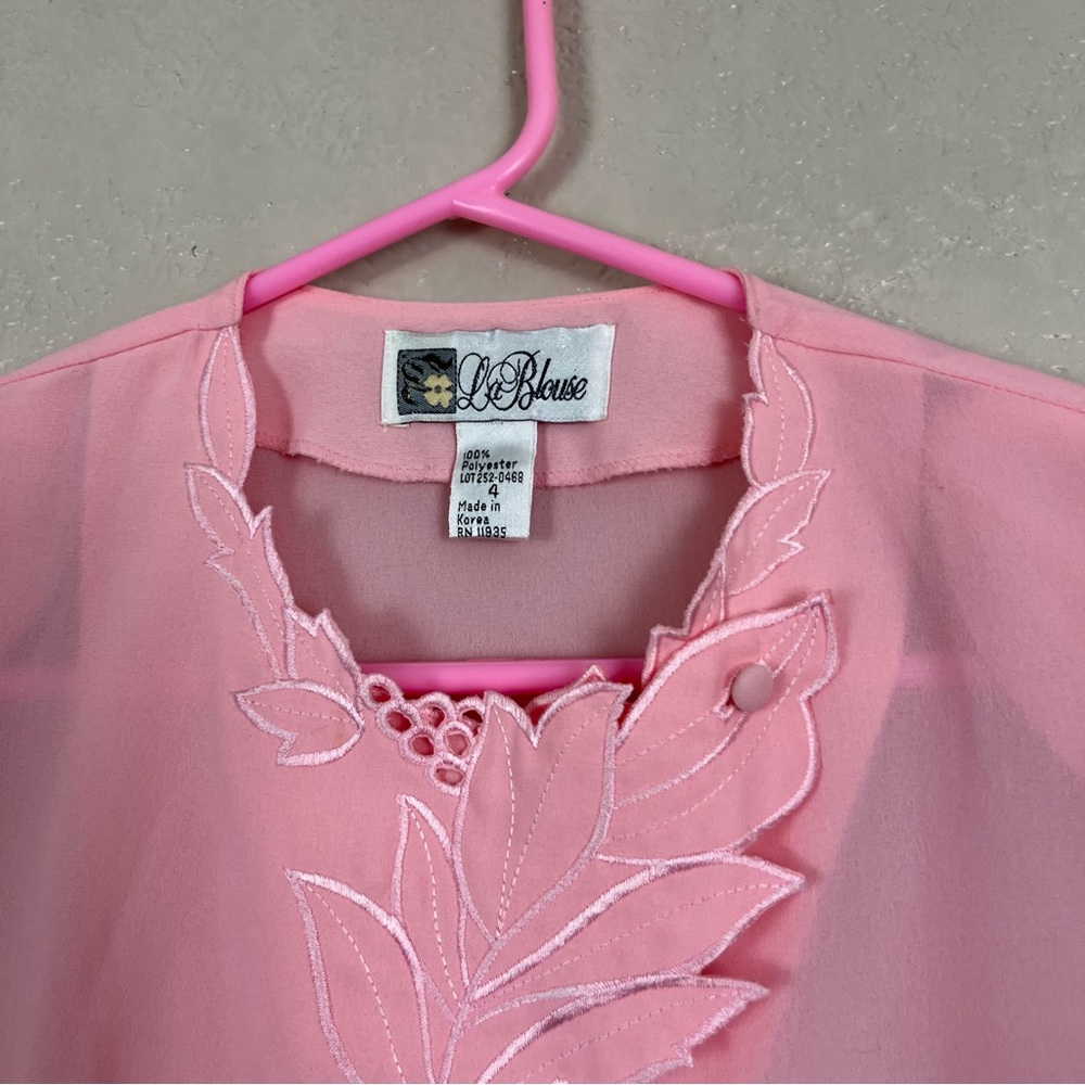 La Blouse Womens Size 4 Vintage Top Pink Long Sleeves Beaded Floral Embroidery - Picture 11 of 11